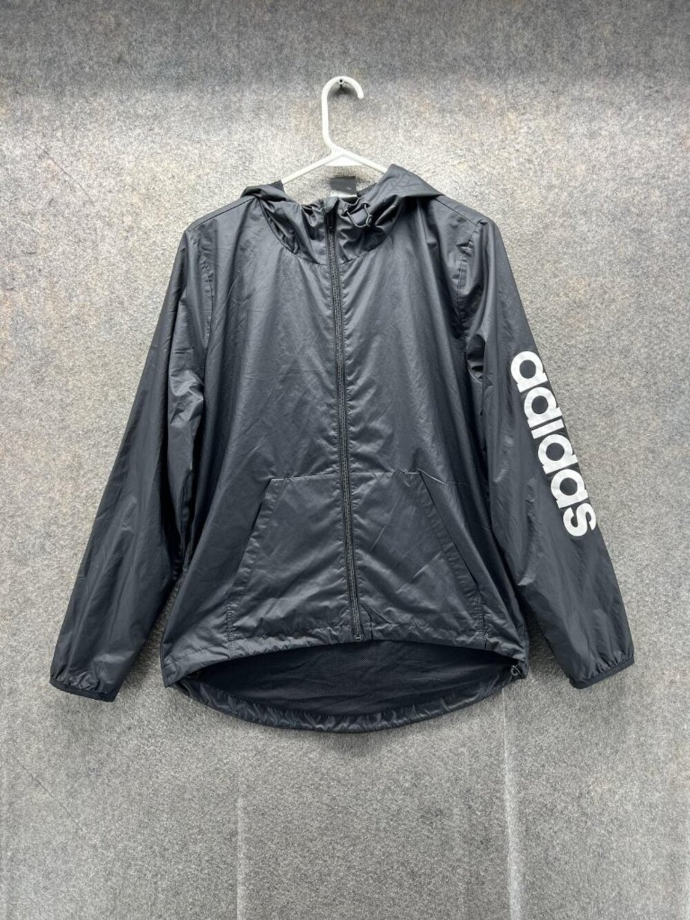 Adidas Windbreaker Jacket Mens Medium Black Hooded Full Zip Running Training
